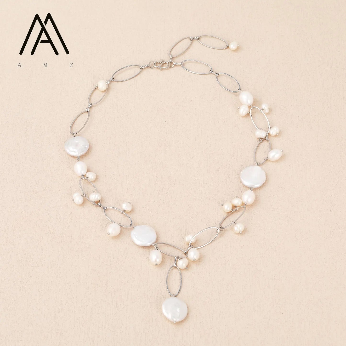 Platinum Plated Baroque Pearl Chain Necklaces Fashionable Trendy Jewelry for Parties