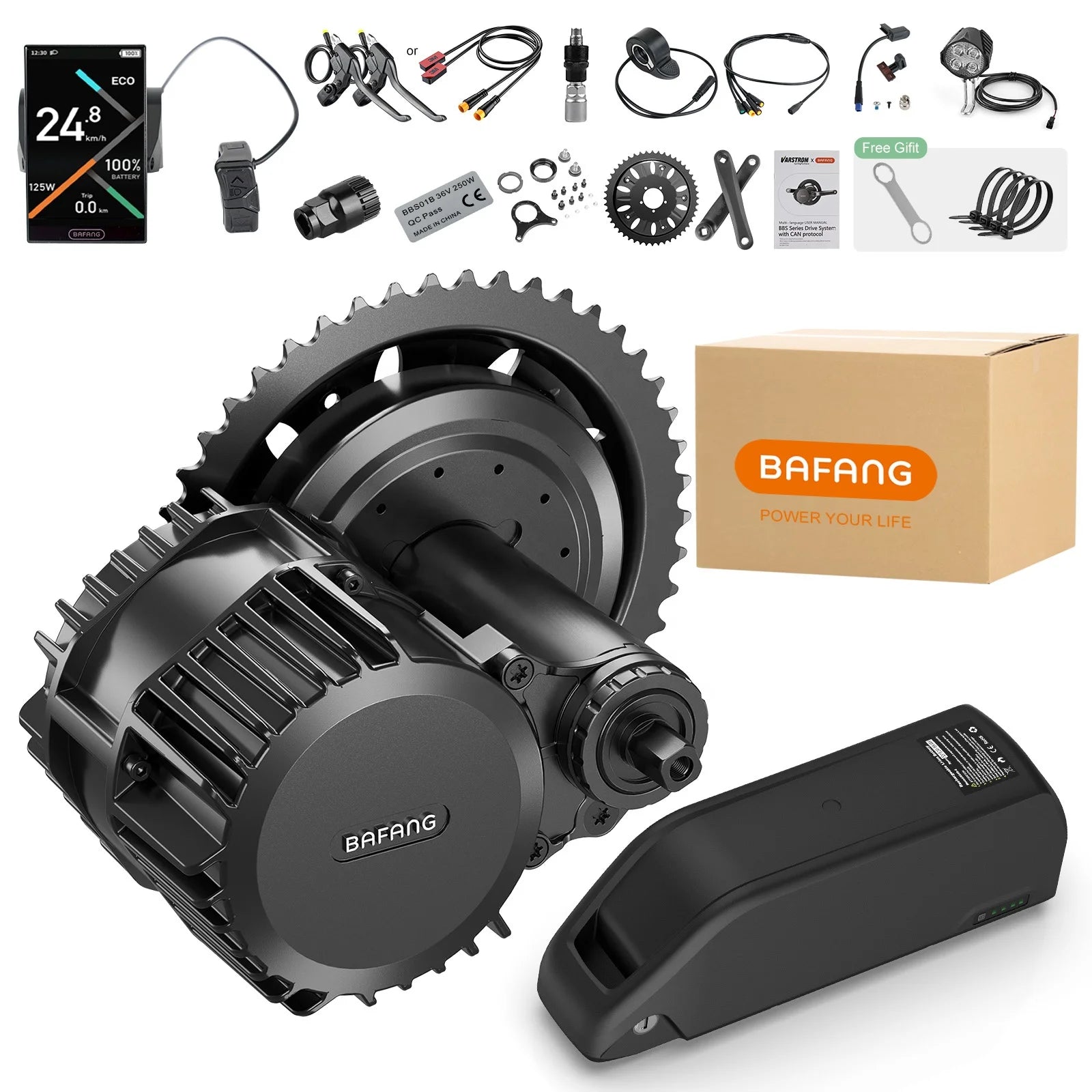 BAFANG 1000W Mid Drive Motor Kit 48/52V 3-Wheel Adults Electric Bicycle Recumbent Trike 20AH Lithium Battery LCD Display 700C