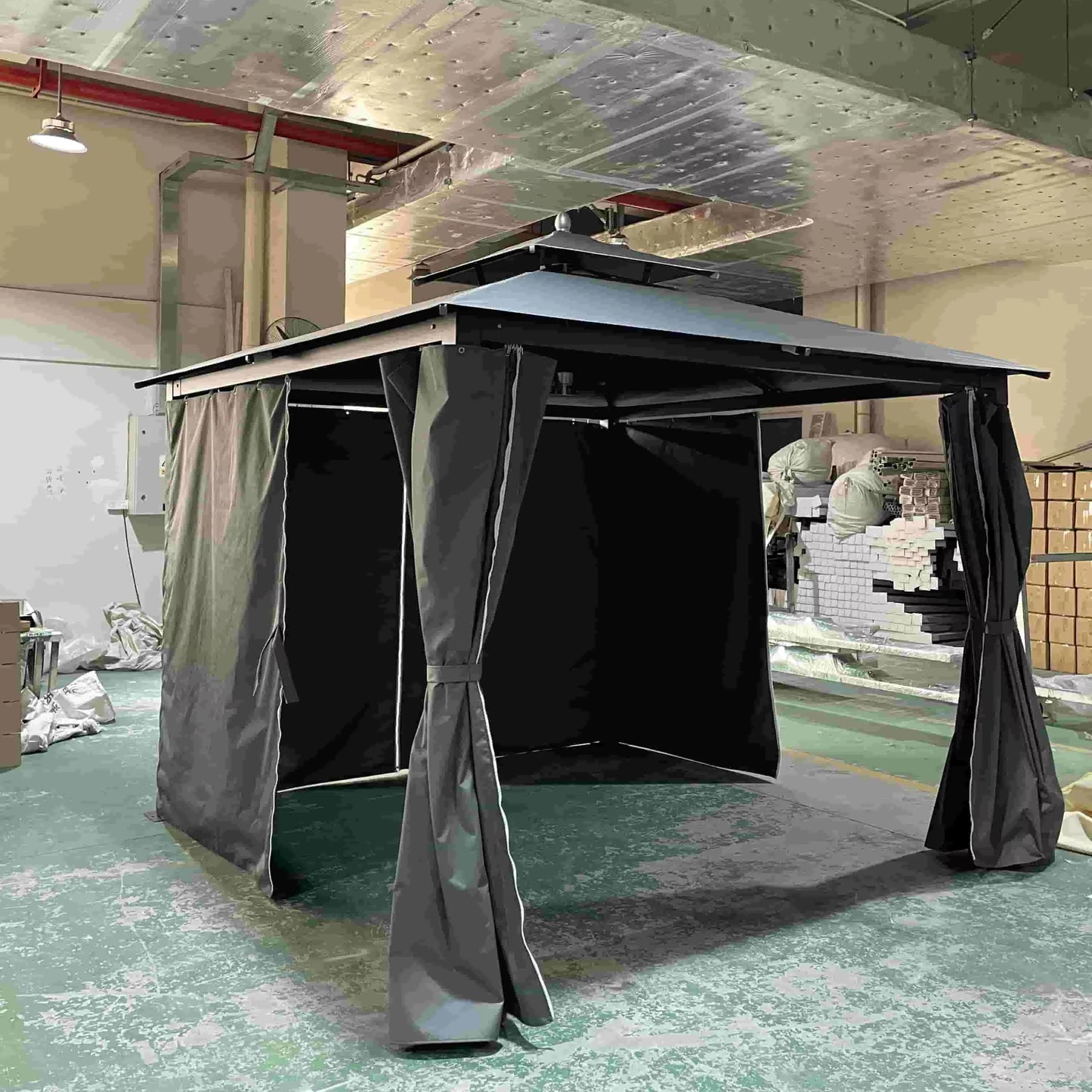 Modern Style Aluminumd-Framed Iron-Roofed Gazebo Tent Waterproof Outdoor Patio Furniture for Hotels Hospitals Warehouses