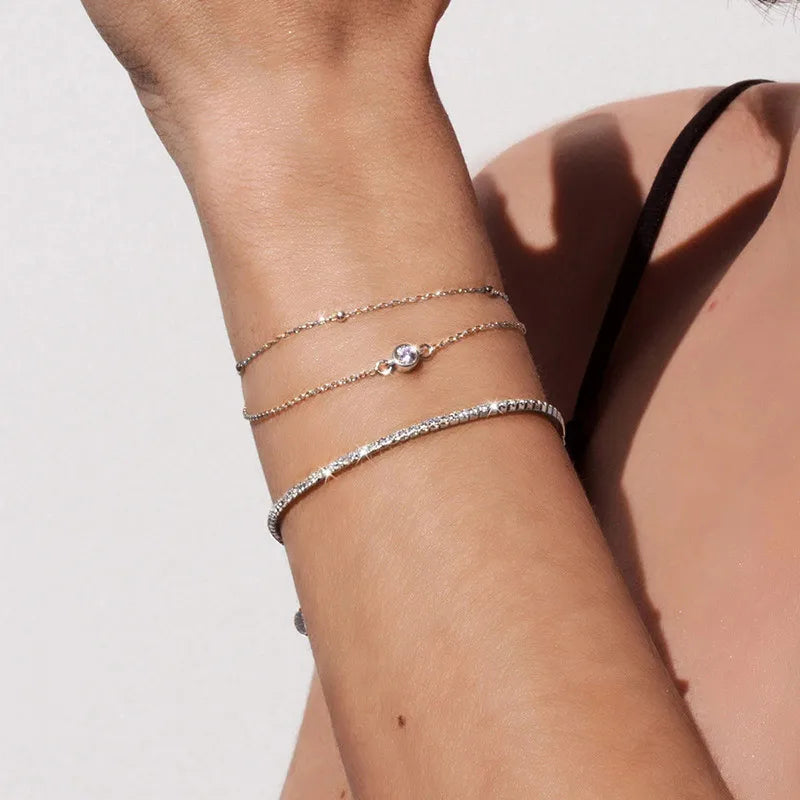 Low MOQ 10pcs Wholesale Women Hand 5A 925 Sterling Silver Princess Cut Zircon Tennis Bracelet 18k Gold Party Gift