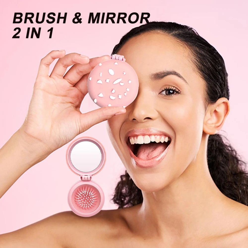 Mirror Portable Two-in-one Comb Mirror Round Shape Foldable Ice Cream Mirror  HaiRbrush for Women