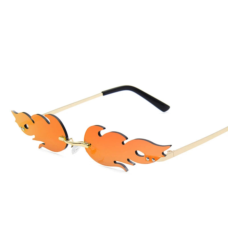 2024 Unisex Flame Shape Sunglasses Custom Logo Fashionable Party Glasses Wholesale Futuristic Metal Frame for Men and Women
