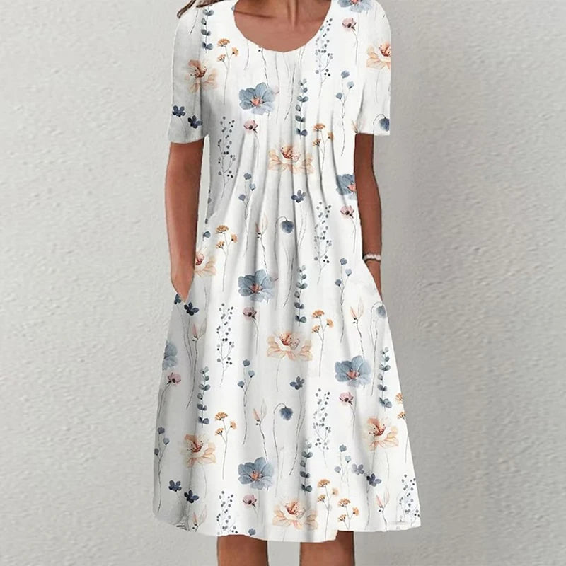 2025 Women's Casual Mid-Length Dress Cross-Border Trade on EBay for  Wish Floral Print Neck Pocket Spring Summer