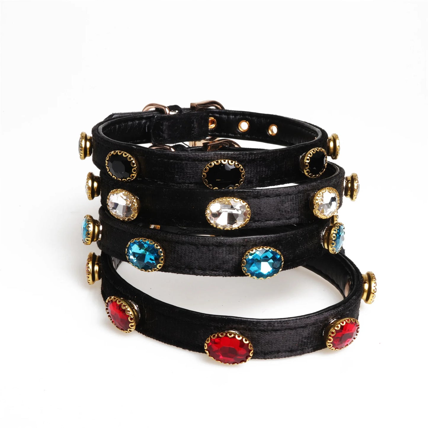 New Design Leather Pet Collars Gem Decoration Dog Necklace Collar with Golden Premium Metal Buckle