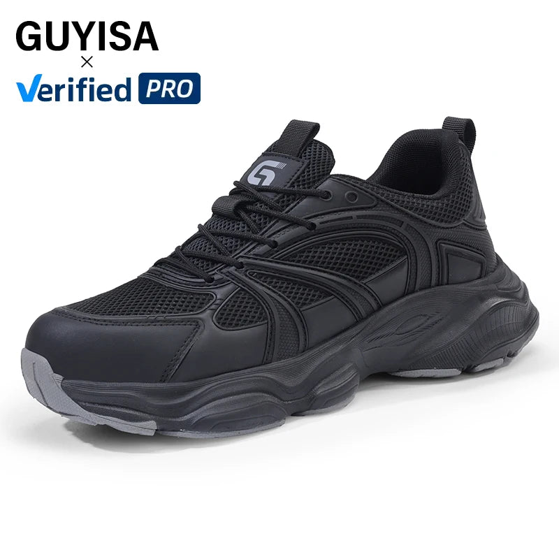 GUYISA New Style Sports Series Light and Convenient European Standard Steel Toe Black Upper Work Shoes for Men