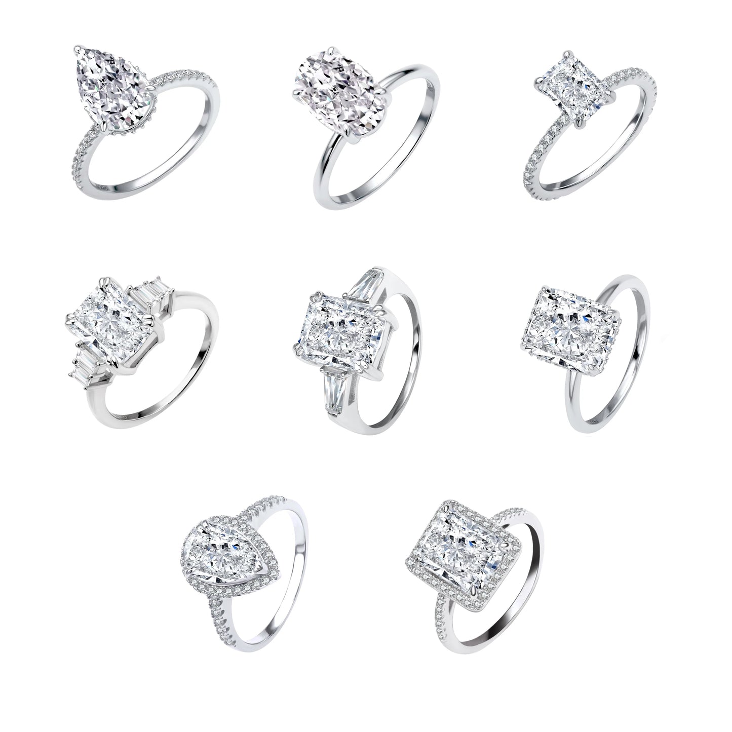 For 925 Sterling Silver Waterproof Wedding Radiant Cut Moissanite Pave Setting Rhodium/Gold Plated Engagement Ring for Women