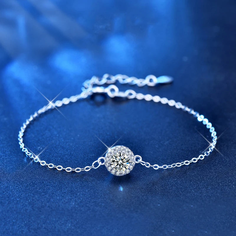 XRZ001 Wholesale Classic Adjustable Sterling Silver 925 VVS 0.5/1Ct Moissanite Fashion Bracelet Bangles for Women Fine Jewelry