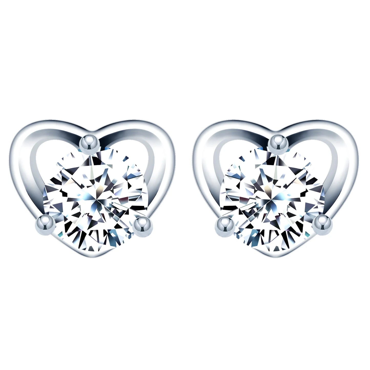 New Women S925 Silver Stud Cubic Zirconia Earrings Silver Fashion Jewelry Heart Earrings for Women