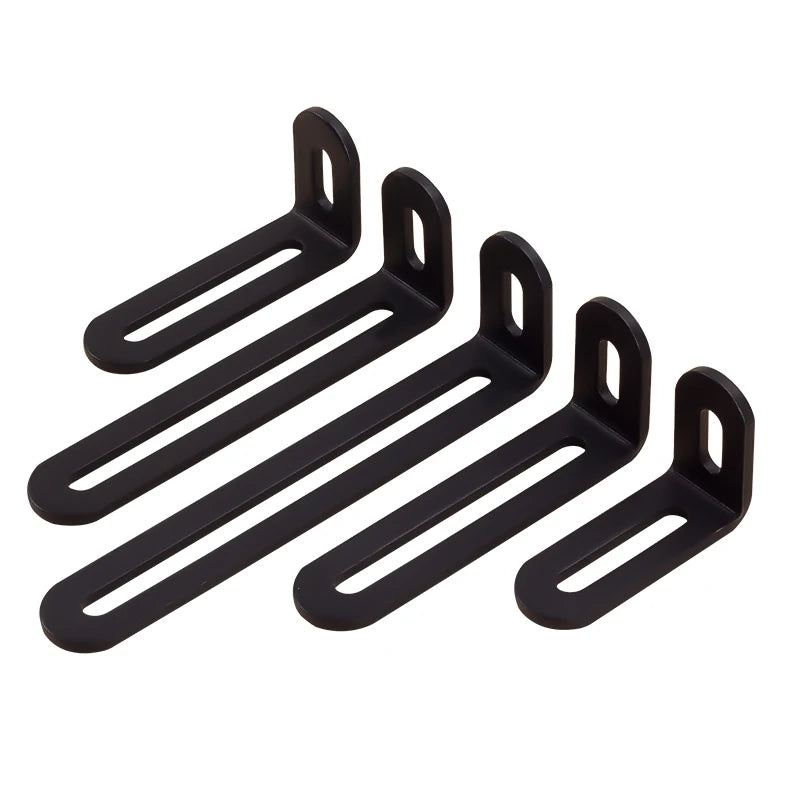 Black Adjustable L-Shape Corner Brace with Slot Metal Steel Joint Right Angle Brackets for PC case and Fixing Furniture