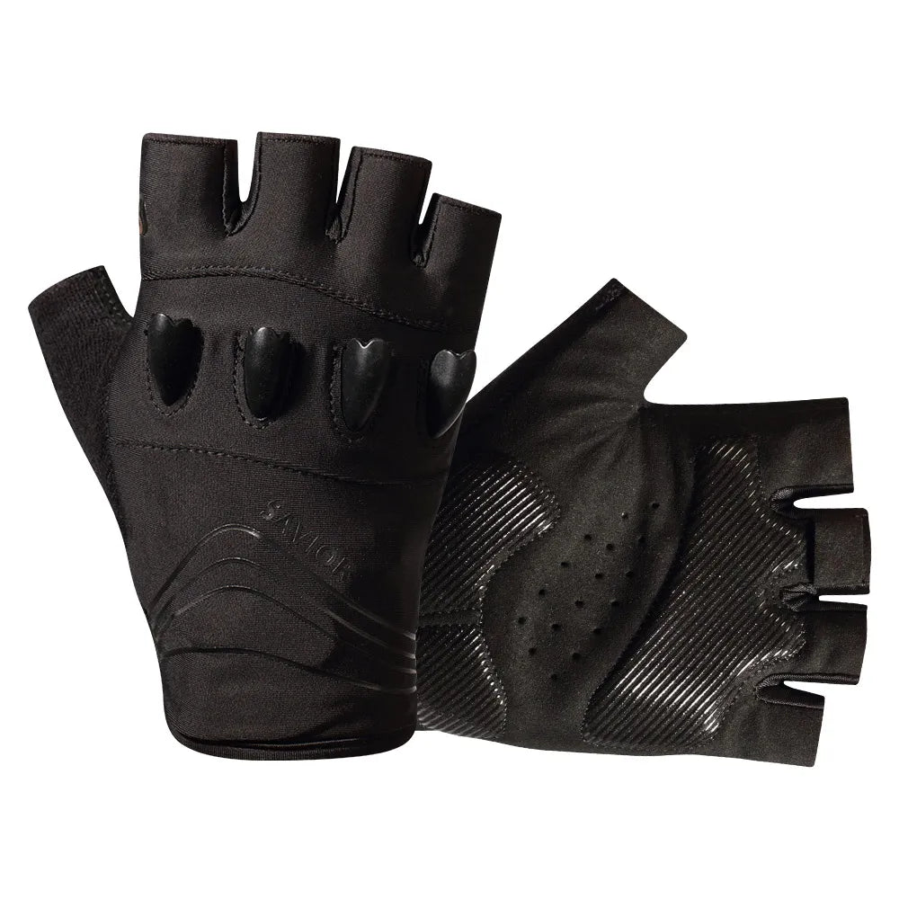 SAVIOR Unisex Half Finger Leather LED Flashlight Gloves for Outdoor Sports Safety Night Fishing Camping