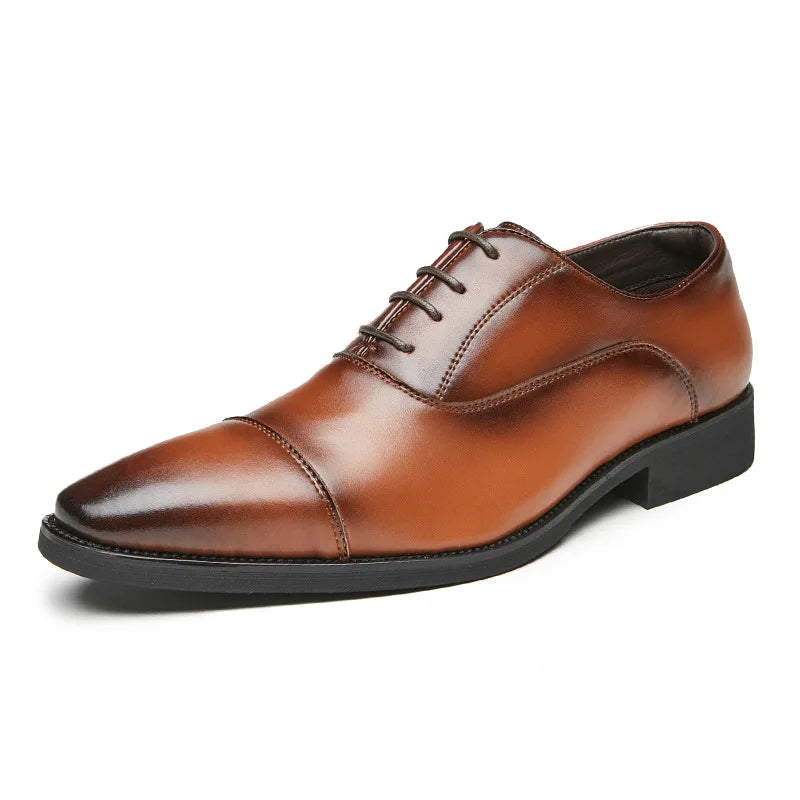 Leather Shoes Men's Triple Joint Business Men's Formal Soft Soled Oxford Lace up Pointed Toe Shoes