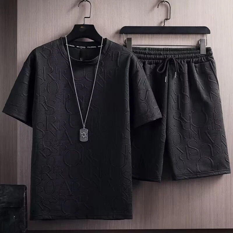 OEM Customized Logo Design Men's Summer Thin Large Size Loose Casual Short-sleeved T-shirt Shorts Two-piece Suit