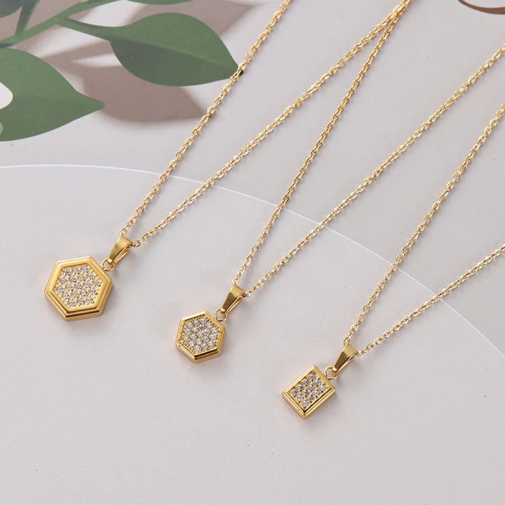 Fashion Stainless Steel Jewelry Wholesale Bulk 18K Gold Plated Zirconia Star Geometric Heart Pendants and Charms Ladies Necklace