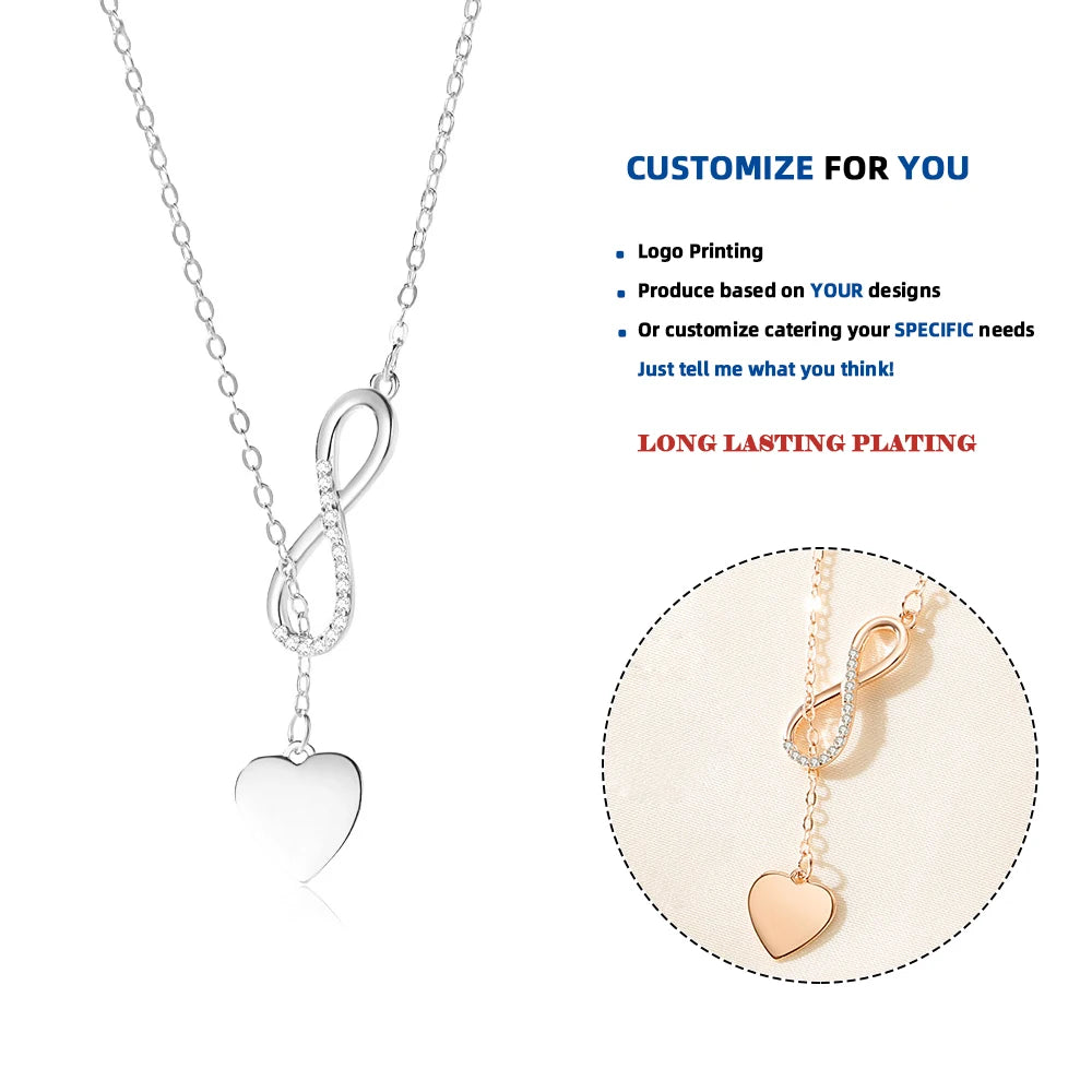 DY919 Fine Jewelry 925 Sterling Silver Infinity Heart Forever Love Chain Pendant Necklace Zircon Jewelry for Women