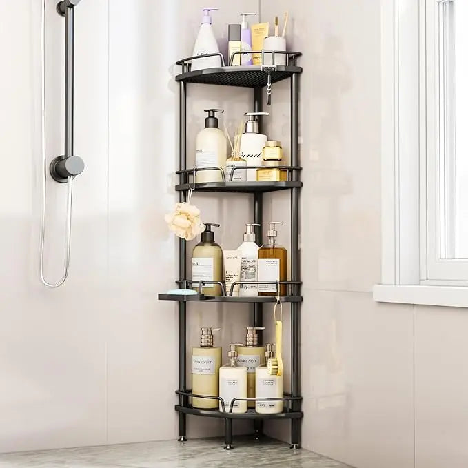 Bathroom Corner Shower Caddy Stand Shower Organizer Shelf With Soap Holder and 4 Hooks