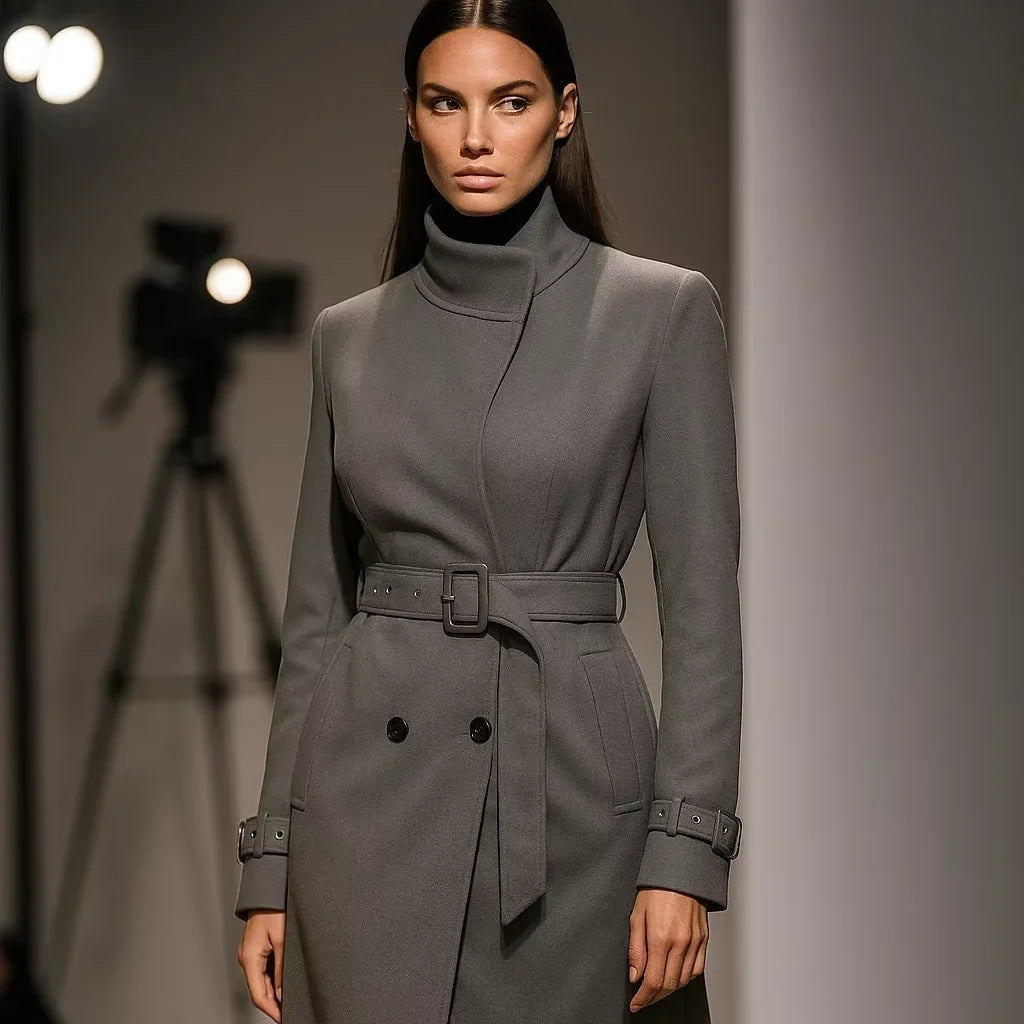 YXC005 Grey Dignified Belt Pure Color Coat Modest Fashion Customizable High-end Eid Factory Price Banquet Daily Life Winter
