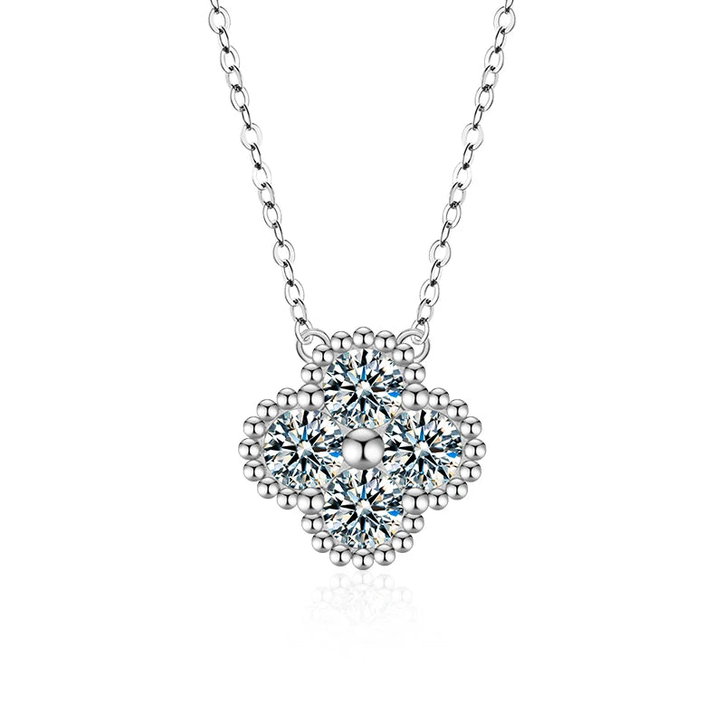 XMZ106 Luxury Elegant 925 Sterling Silver Full Diamond Moissanite Lucky Four Leaf Clover Pendant Necklace Women Fine Jewelry