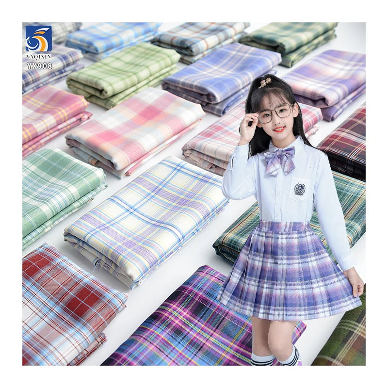 YX908 Wholesale Japanese School Uniform Skirt Fabric 180gsm Polyester Jk Yarn-Dyed Plaid Fabric for Students