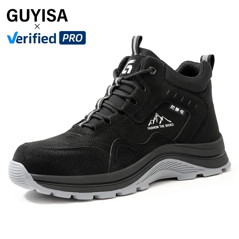 GUYISA  Workwear Series  Anti-static Safety Boot Microfiber Upper  High Top Safety Sneakers  Yellow-brown Security Boots