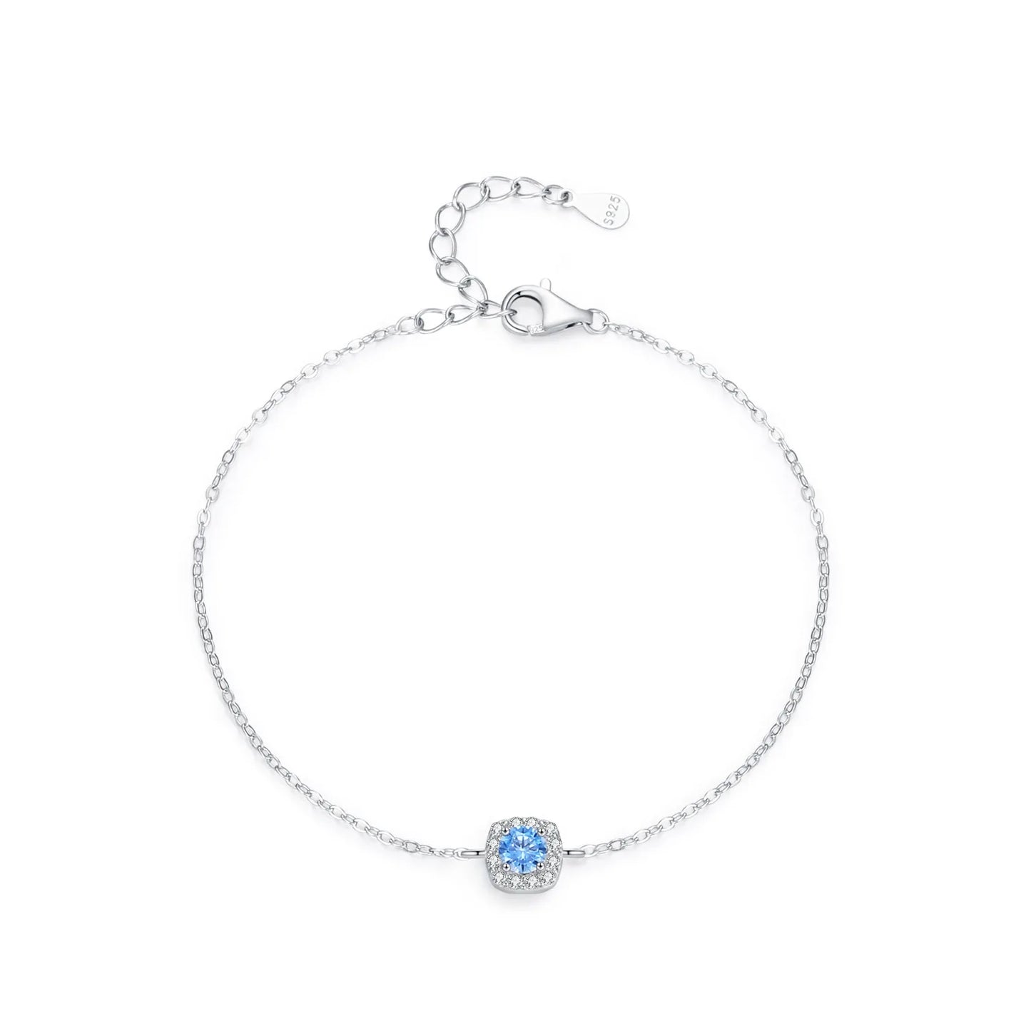 SL2041 S925 Sterling Silver Elegant Round Sea Blue Zircon Geometric Chain Bracelet for Women Fine Jewelry Fashion Wedding Gift