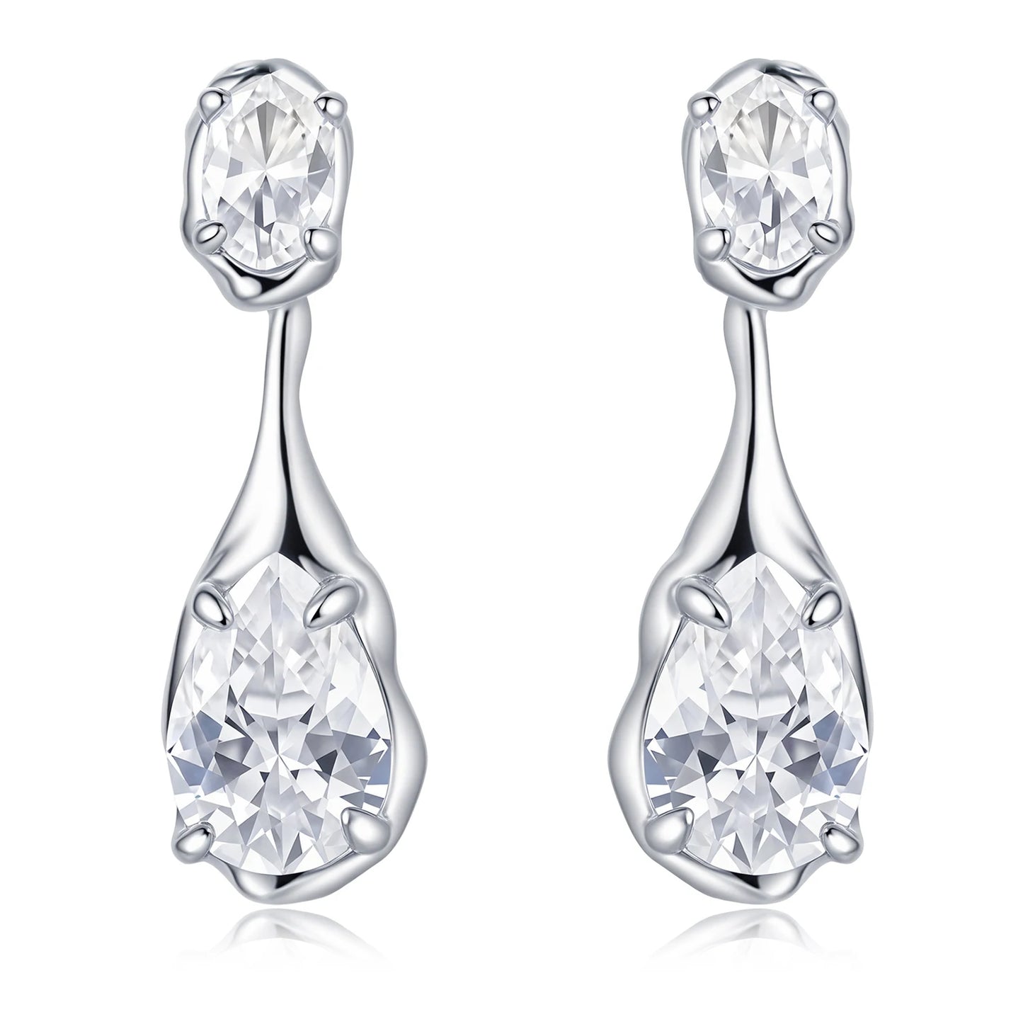 Fashionable Silver Irregular Drop-Shaped AAAAAA Zirconia AB-Side Stud Earrings for Women Jewelry Factory Wholesale
