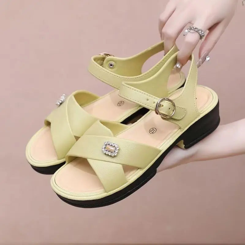 Women's PVC Designer Summer Beach Sandals Slide slippers Wholesale High-heeled Thick Sole Soft  Home and Work Shoes for Women