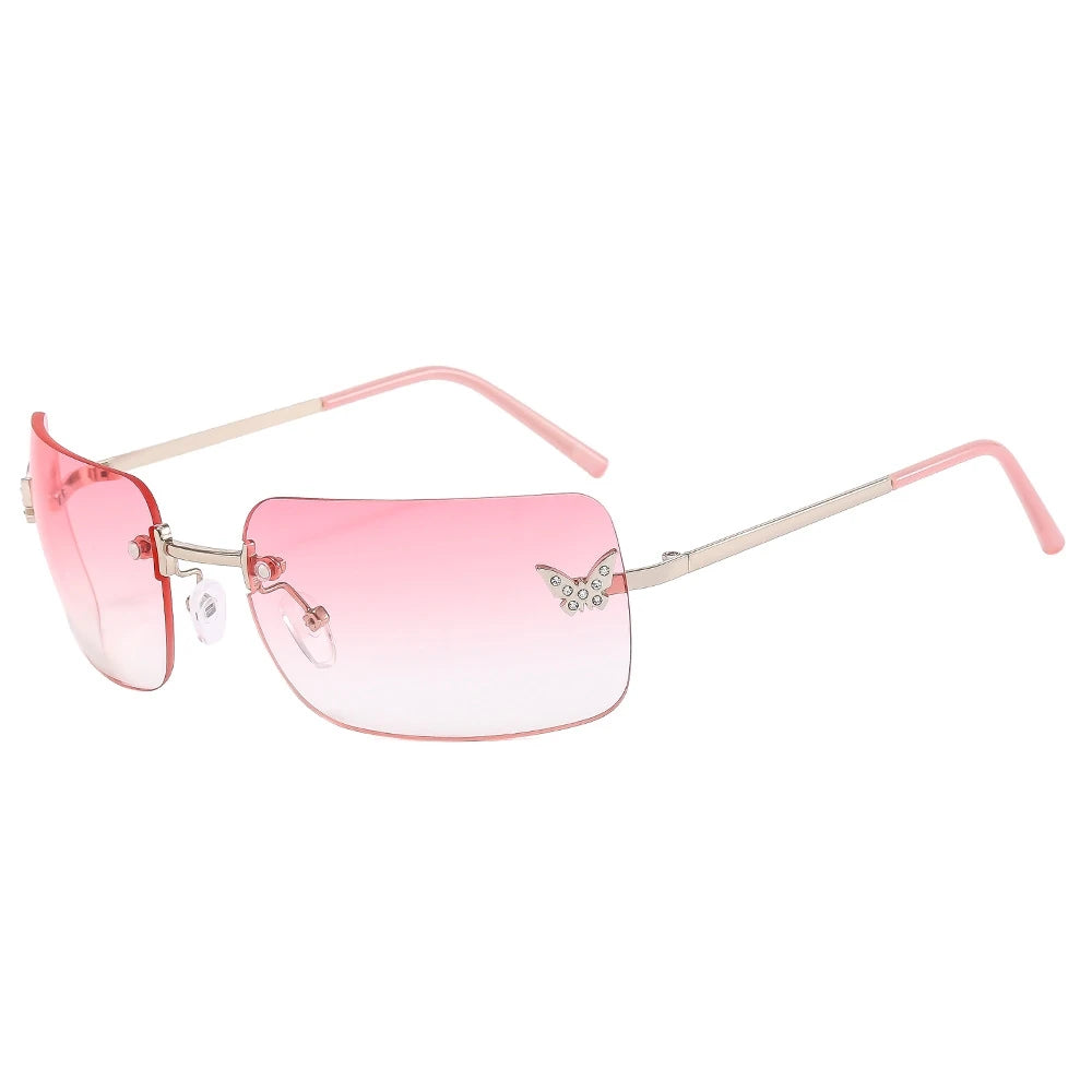 Wholesale Trendy Y2K Spicy Girl Sunglasses Frameless Metal Butterfly Fashion UV400 Optical Lenses PC Frame Colored Style Unis