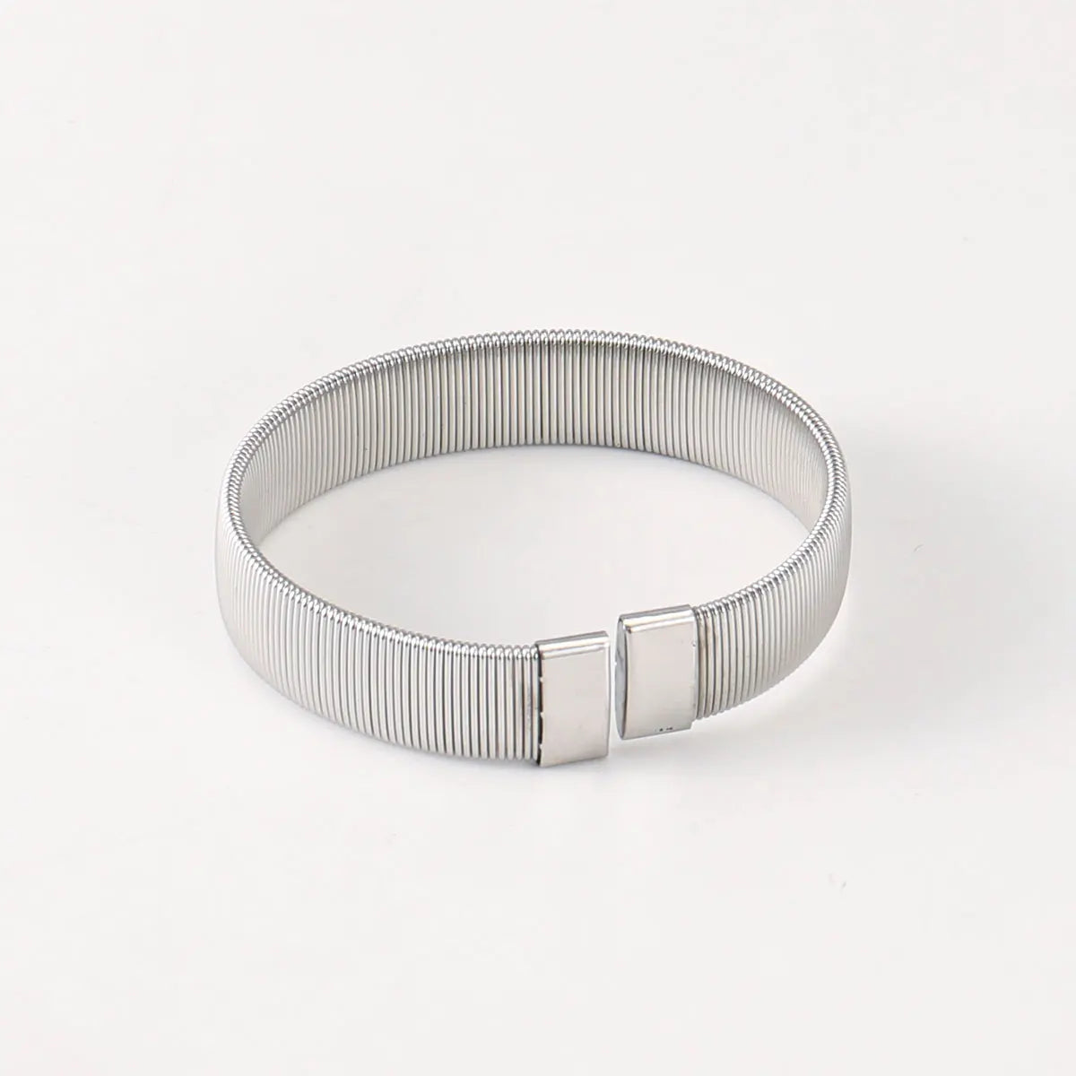 New Flat Wide Elastic Jewelry High Quality Waterproof Stainless Steel Metal Texture Open Cuff Bracelet