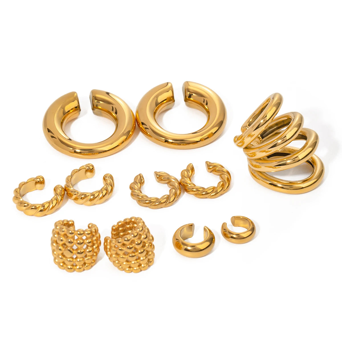 J&D Jewelry Hoop Shape Honeycomb Ear Clip Stainless Steel 18K Pvd Gold Plated  Jewelry Twist  Cross Earrings Set