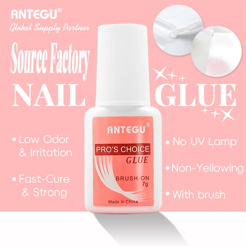 7g Pink Nail Glue with Brush Salon Strength 10s Fast Bond for Acrylic Nails NonYellowing Formula Professional Extension Adhes