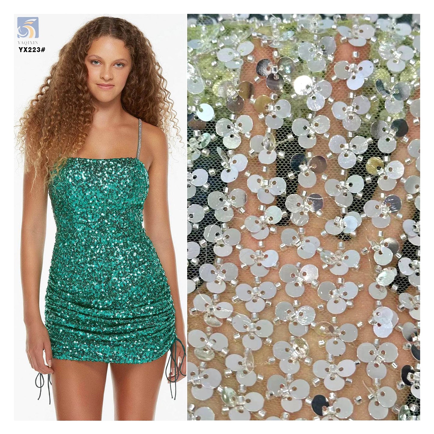 YX223 New Fashion French Wedding Dress Beaded Tube Embroidery Lace Fabric Heavyweight Embroidered Sequin Lace Fabric