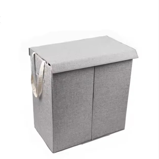 Factory Price Large Laundry Woven Basket Industrial 2 Compartment Two Section Divide Baby Laundry Basket Canvas with Cover