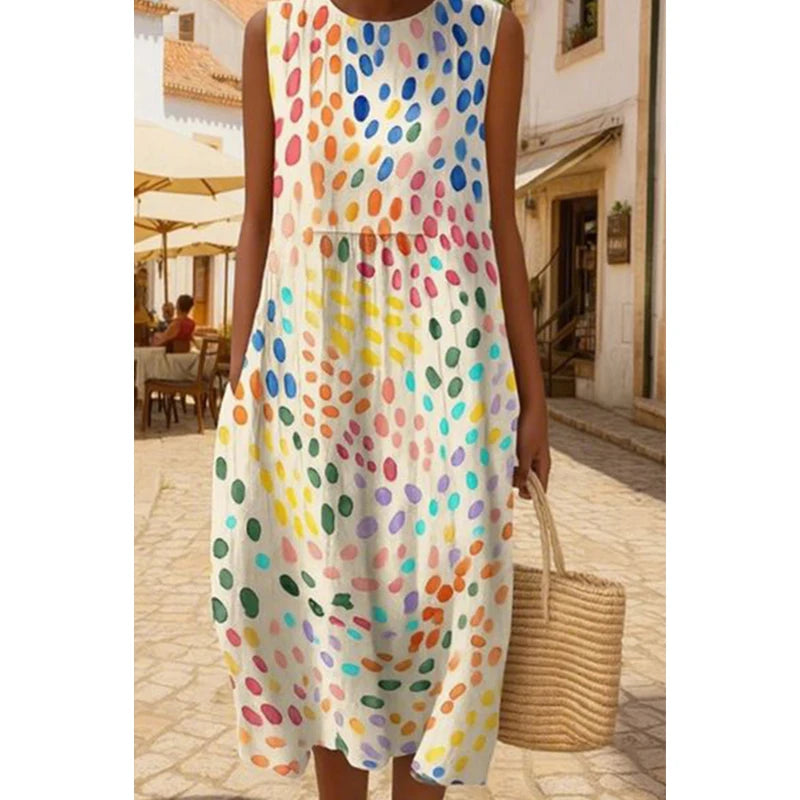 2026 Wholesale Custom Colorful Dot Printed Women Dress with Breathable Woven Fabric for Casual Summer Vacation Events