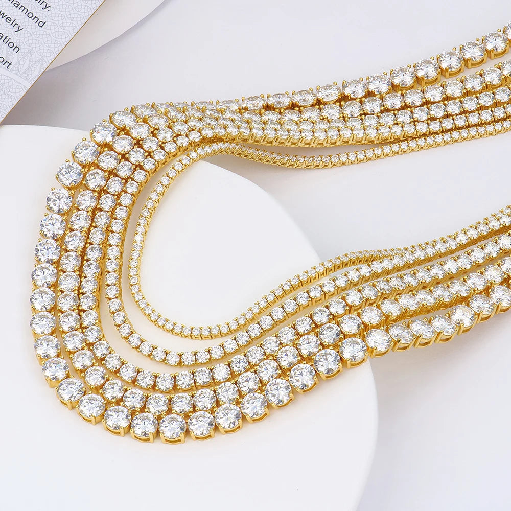 Hiphop 18K Gold Plated 925 Sterling Silver Gra Ice Out Vvs Diamond Mossanite Moissanite Jewelry Necklace Tennis Chain for Wom