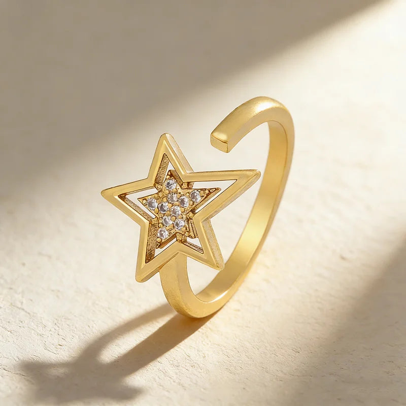 QIKU Star Shape Adjustable Opening Ring Women Party Accessories Copper Zircon Jewelry Girl Birthday Gift Wholesale Dropshippi