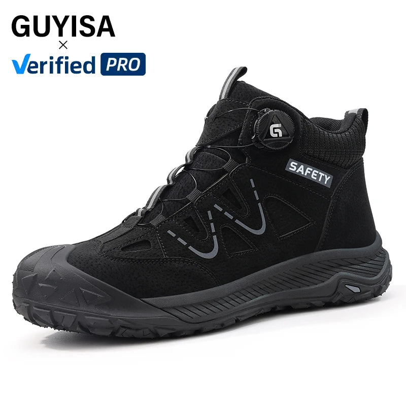 GUYISA  Microfiber Upper Black  Hiking Series   European Standard Steel Toe  Smart Buckle Safety Shoes for Men