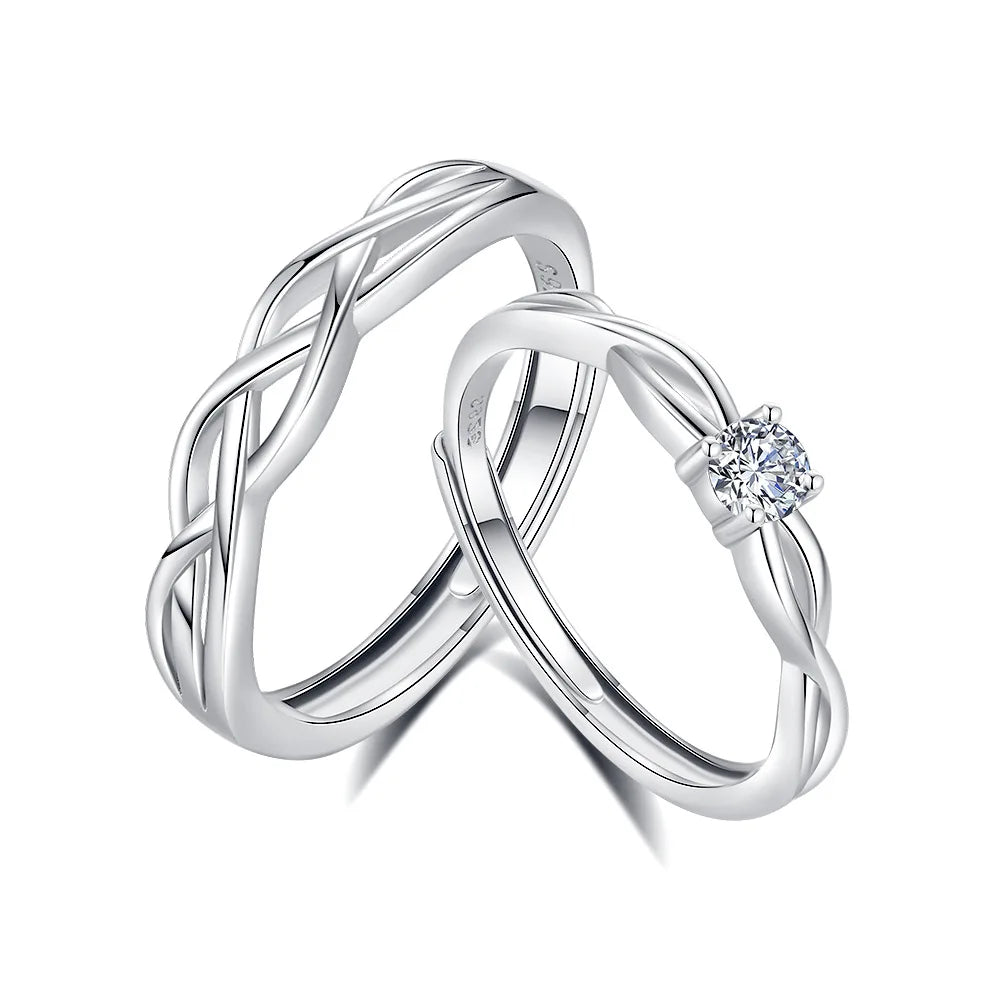 FDJZ-160 Romantic Silver Adjustable Opening Couple Rings Classic Fashion for Men Women for Weddings Parties Rhodium Plated