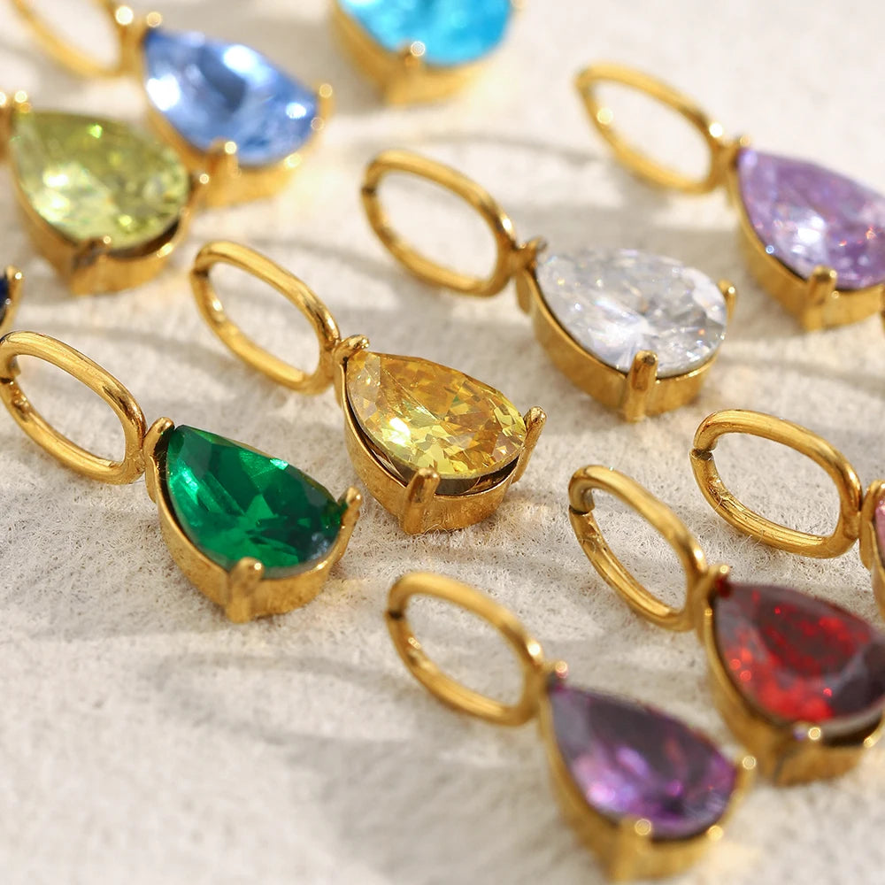 Dreamshow Fashion Jewelry Pendants Charms Water Drop Zircon Charms for Jewelry Making 18k Gold Plated Stainless Steel Jewelry