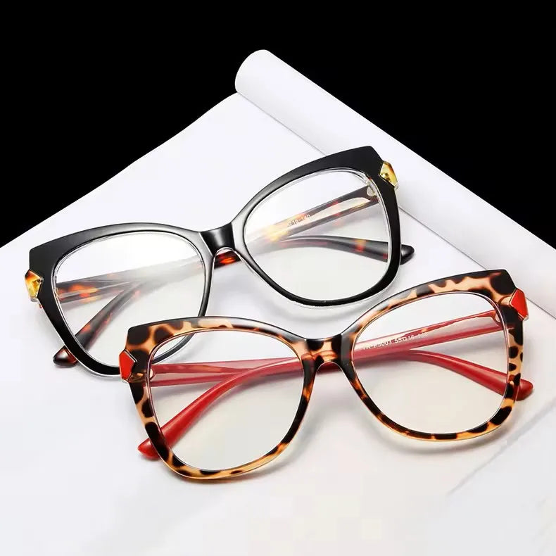 2025 New TR90 Women's Optical Anti-Blue Light Eyeglasses Big Cat Eye Frames with Clear Lenses Myopia Eyewear
