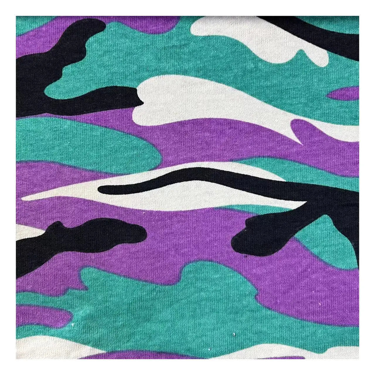 China Supplier Heavyweight Flame Retardant Stretch Knitted Printed Polyester/Cotton Purple Camo Jersey Fabric for Women Boys