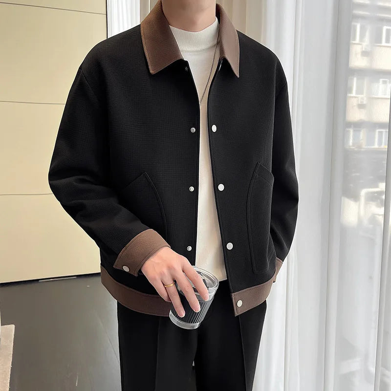 Oem Custom logo Design Men's Large Size Long-sleeved Jackets Handsome Color Matching Lapel High-end Jackets