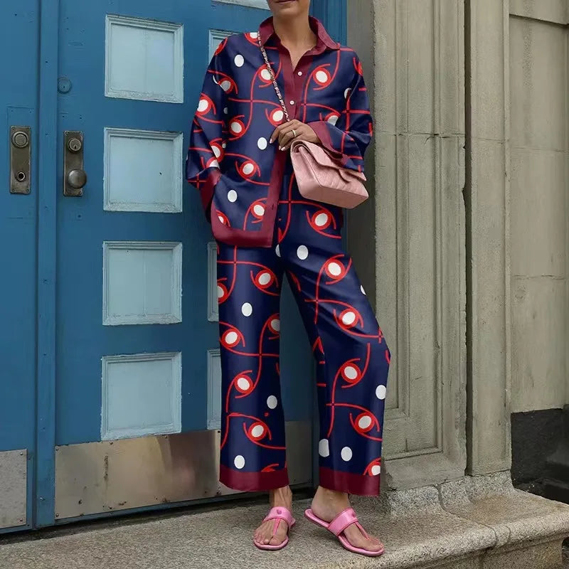 2025 Spring - Autumn Long - Sleeve Women's Shirt Sets Individual Trendy Brand with 3D Digital Printing Casual Women's Wear
