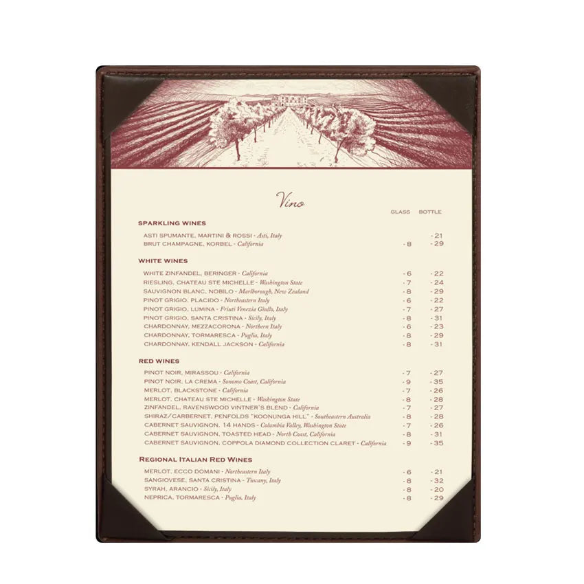 Custom Debossed logo Hotel Restaurant One View Sheet Single Genuine Leather Menu Holder