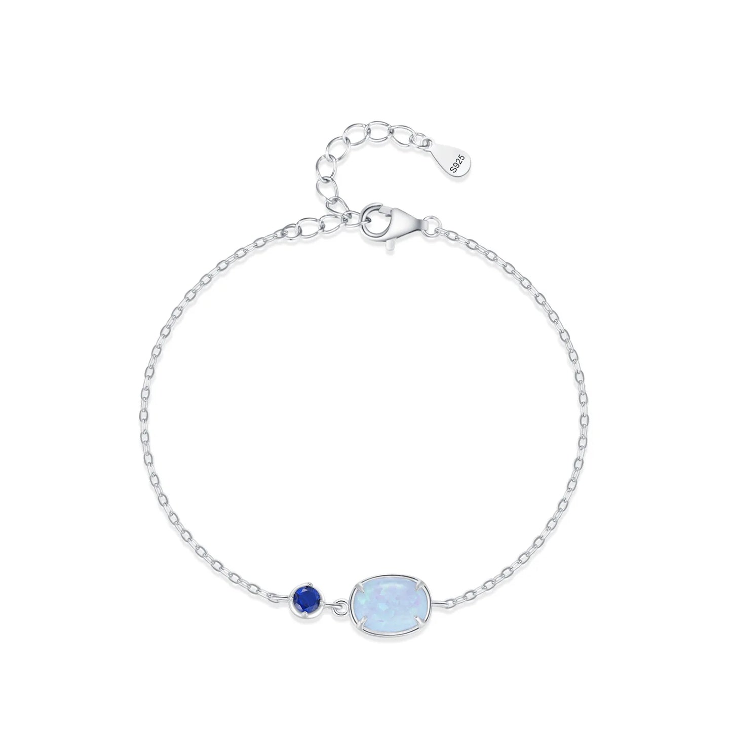 SL1810 925 Sterling Silver Geometric Design Opal + Zircon Bracelet for Women Everyday Wear and As Gifts