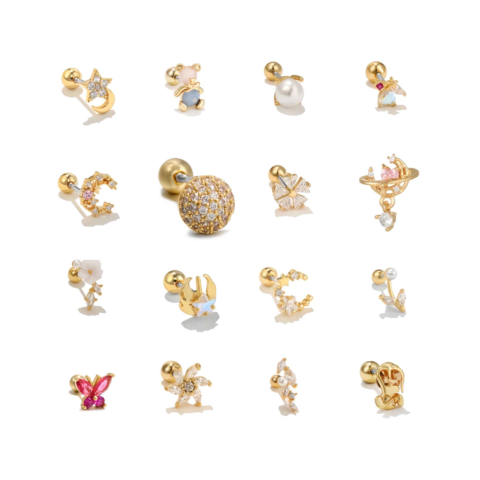 ZUOLA Trendy Gold-Plated Zircon Titanium 0.8mm Stainless Steel Flower Ear Cartilage Stud Creative Thin Bar Screw Ball Piercin