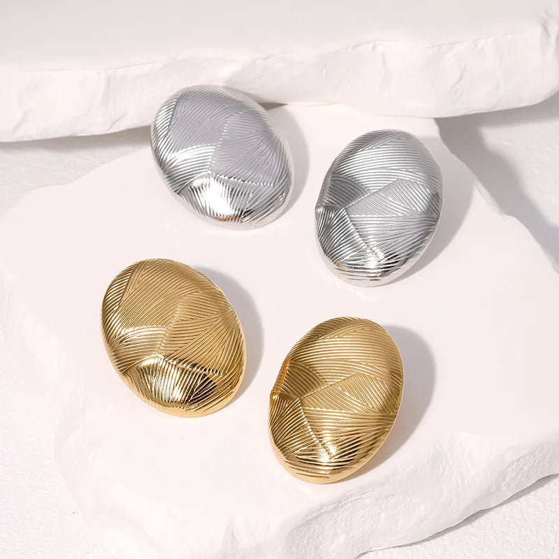 BM Quality PVD Gold Plated Waterproof 304 Stainless Steel Women's Oval Stud Earrings