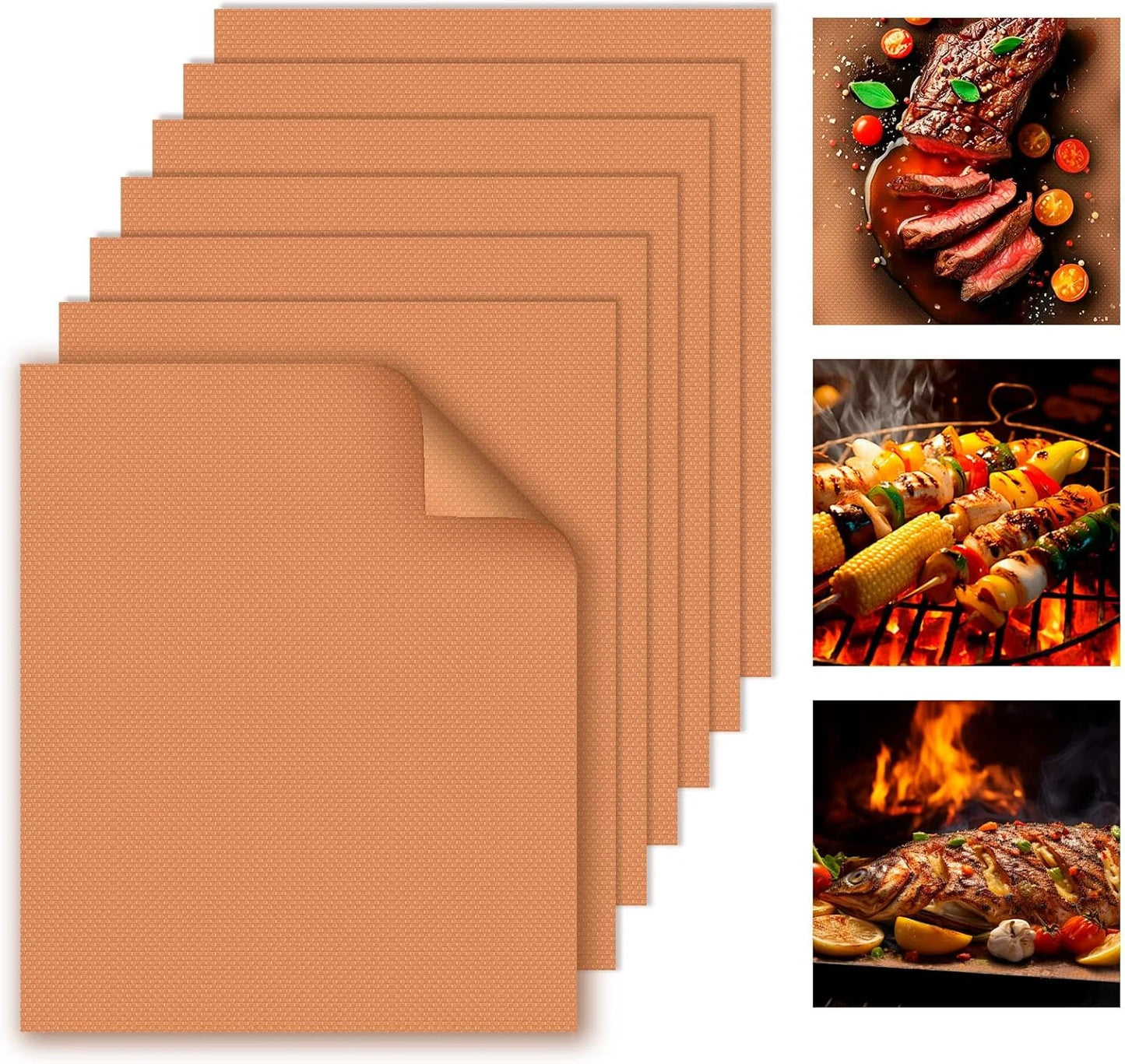 100% Non-Stick  Heavy Duty Reusable and Easy to Clean Grill Mats for Outdoor Grill Gas Charcoal & Electric BBQ