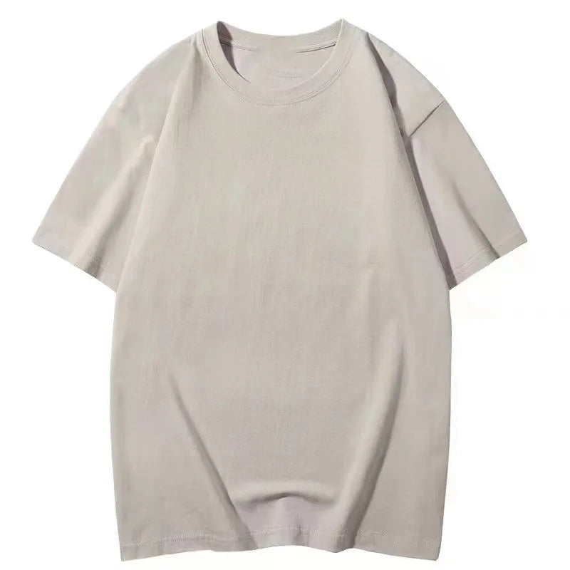 Oem customized 200g 21s pure cotton t shirt cultural shirt round neck short sleeve solid color drop shoulder half sleeve