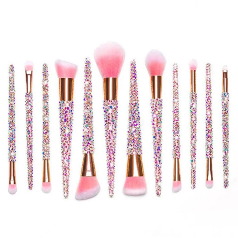 Diamond 12PCS Soft Synthetic OEM Luxury Makeup Brush Set Cosmetic Powder Foundation Eye Shadow Makeup Brush