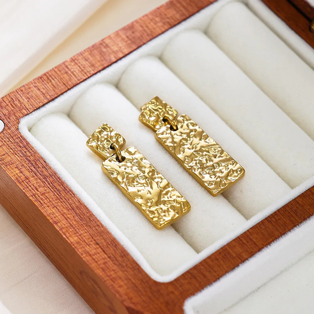Modern Earing Jewelry Women Fashion Dangle Earrings Stainless Steel Irregular Rectangular Ear Studs Drop Ear Ring